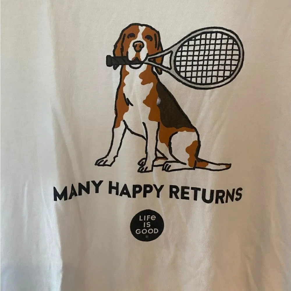 Life is Good Sz XL Women’s White Tennis Sporty Puppy Dog Crusher T-Shirt - Picture 3 of 5